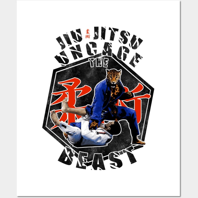 Jiu Jitsu Uncage the Beast Martial Arts black edition Wall Art by 8 Fists of Tees